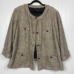 Talbots Multicolor Tweed Bouclé Fringe Trim Blazer Jacket 24W Classic Career